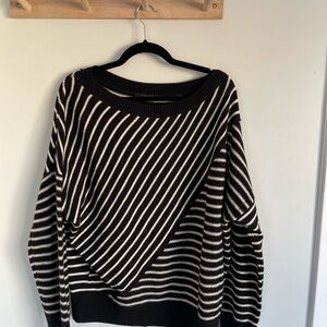 All Saints Black and White Striped Crewneck Sweater